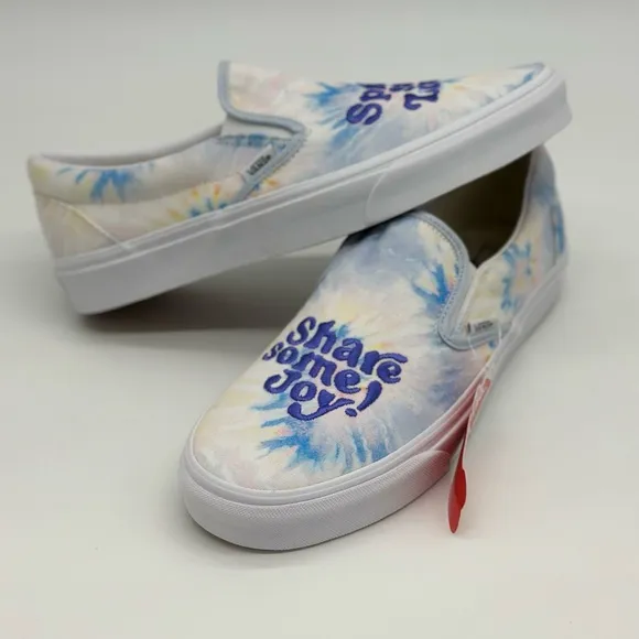 Vans Blue and White Floral Slip-On Sneakers