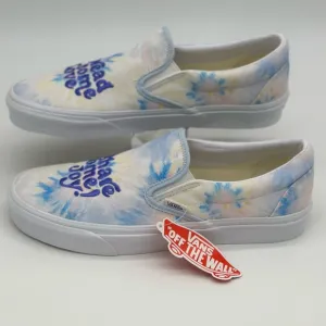 Vans Blue and White Floral Slip-On Sneakers