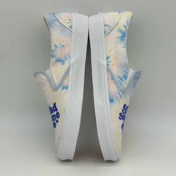 Vans Blue and White Floral Slip-On Sneakers