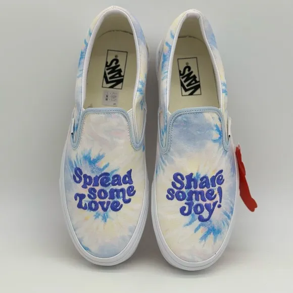 Vans Blue and White Floral Slip-On Sneakers