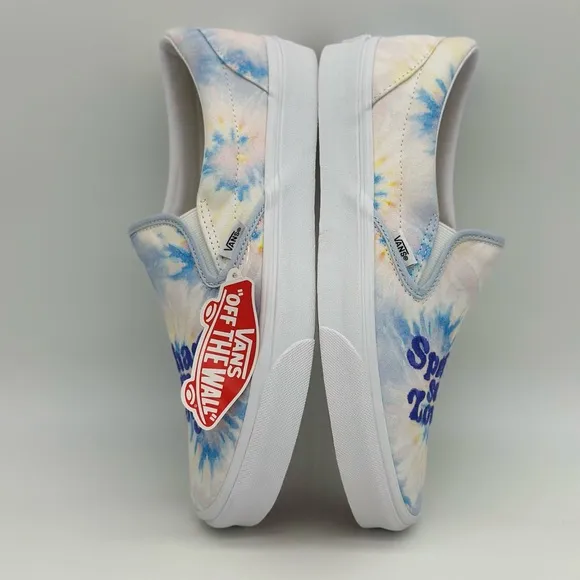 Vans Blue and White Floral Slip-On Sneakers