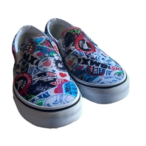 VANS BMX Slip-Ons Mash-Up Sticker Multi Color Women’s Size 5.5
