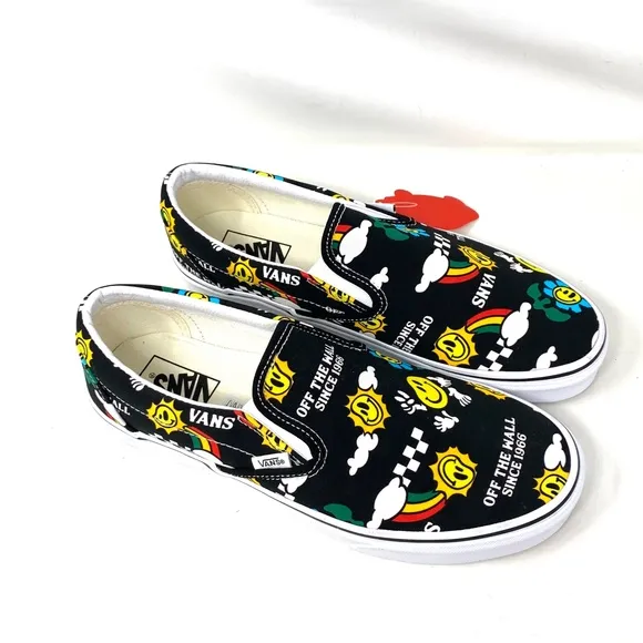 VANS Classic Slip On Sneakers Yellow Black Canvas Women's Low Shoes VN0A7VCF936