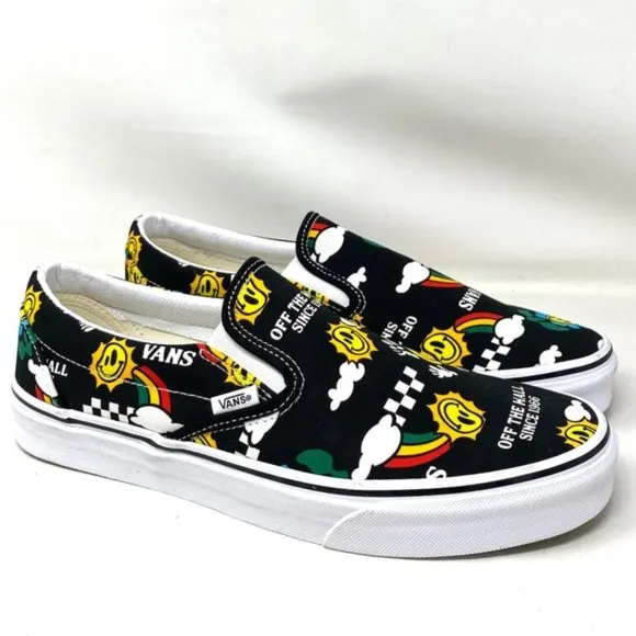 VANS Classic Slip On Sneakers Yellow Black Canvas Women's Low Shoes VN0A7VCF936