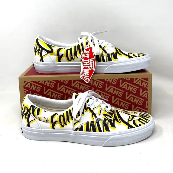 VANS Era Family Shoes Yellow White Canvas Sneakers Low Men Size Custom ALSU01260