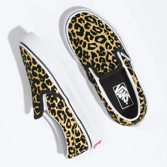 VANS KIDS FLOCKED LEOPARD CLASSIC SLIP-ON SHOES- UNISEX