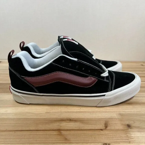 Vans Knu Skool casual skate shoes fat tongue Mens 12 Black Maroon NEW