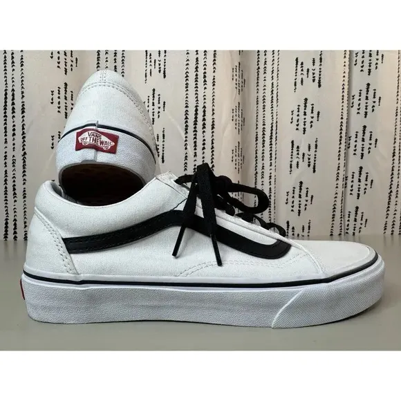 Vans Men’s Old Skool Shoe Size 8.5 White Black New w/o Box Skate Outdoor Custom