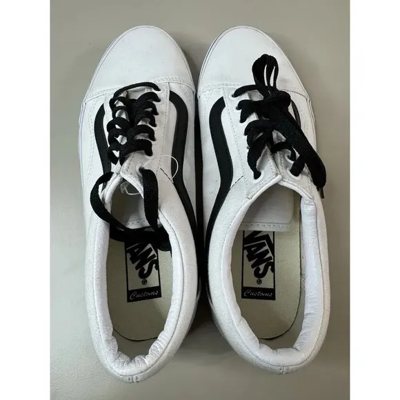Vans Men’s Old Skool Shoe Size 8.5 White Black New w/o Box Skate Outdoor Custom