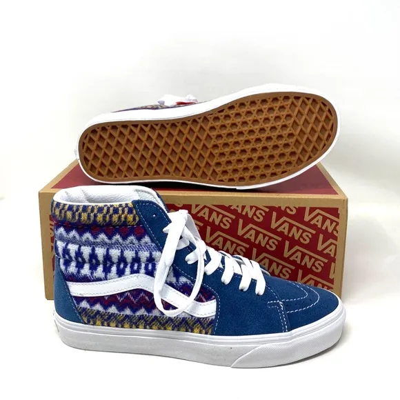 VANS Sk8-Hi Blue Multicolor Women's Suede Canvas Shoes Sneakers Size VN0A7Q5NBER