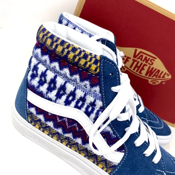 VANS Sk8-Hi Blue Multicolor Women's Suede Canvas Shoes Sneakers Size VN0A7Q5NBER