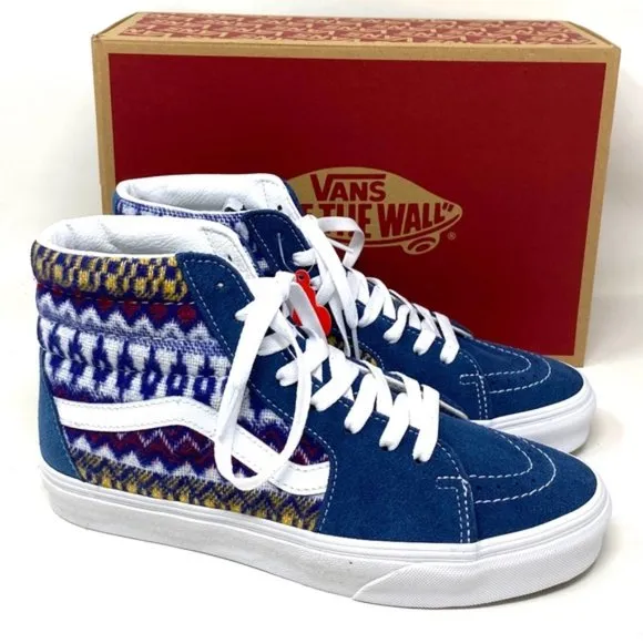 VANS Sk8-Hi Blue Multicolor Women's Suede Canvas Shoes Sneakers Size VN0A7Q5NBER