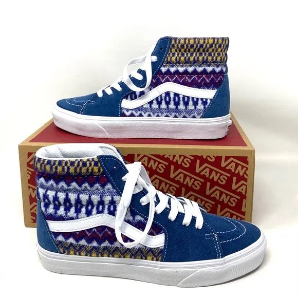VANS Sk8-Hi Blue Multicolor Women's Suede Canvas Shoes Sneakers Size VN0A7Q5NBER