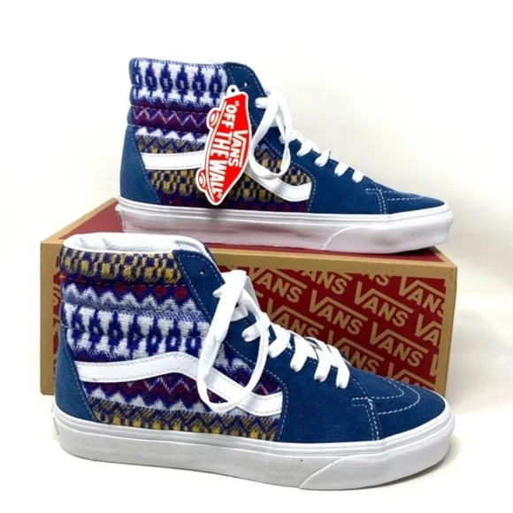 VANS Sk8-Hi Blue Multicolor Women's Suede Canvas Shoes Sneakers Size VN0A7Q5NBER