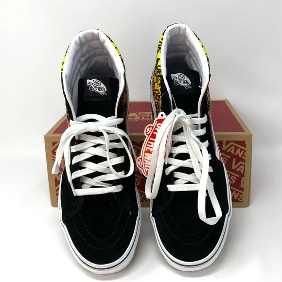 VANS Sk8-HI Logo Flame Suede Canvas Black Skate Shoes Women's Size VN0A4U3C2N5