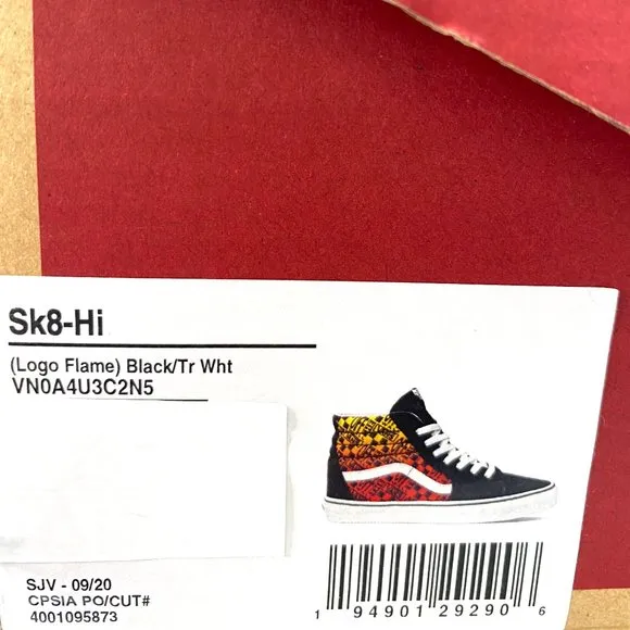VANS Sk8-HI Logo Flame Suede Canvas Black Skate Shoes Women's Size VN0A4U3C2N5