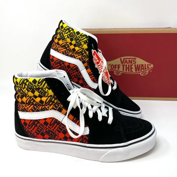 VANS Sk8-HI Logo Flame Suede Canvas Black Skate Shoes Women's Size VN0A4U3C2N5