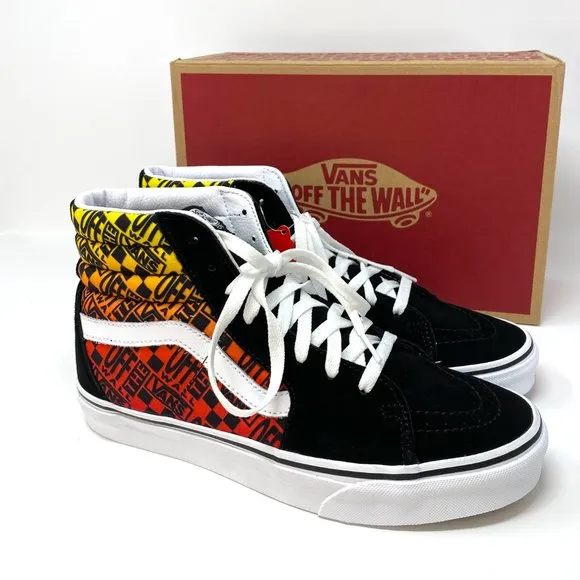 VANS Sk8-HI Logo Flame Suede Canvas Black Skate Shoes Women's Size VN0A4U3C2N5