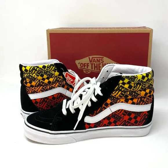 VANS Sk8-HI Logo Flame Suede Canvas Black Skate Shoes Women's Size VN0A4U3C2N5