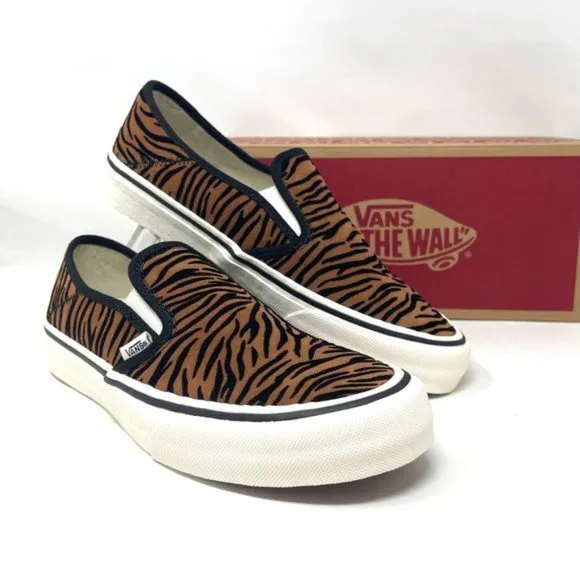 Vans Slip On Sf Shoes Womens Size Stripes Low Top Skate Canvas Brown VN0A5HYQ9ZY