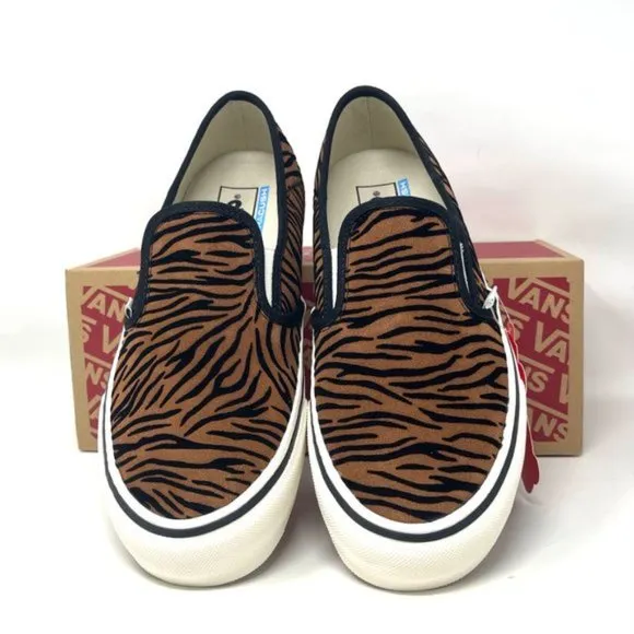 Vans Slip On Sf Shoes Womens Size Stripes Low Top Skate Canvas Brown VN0A5HYQ9ZY