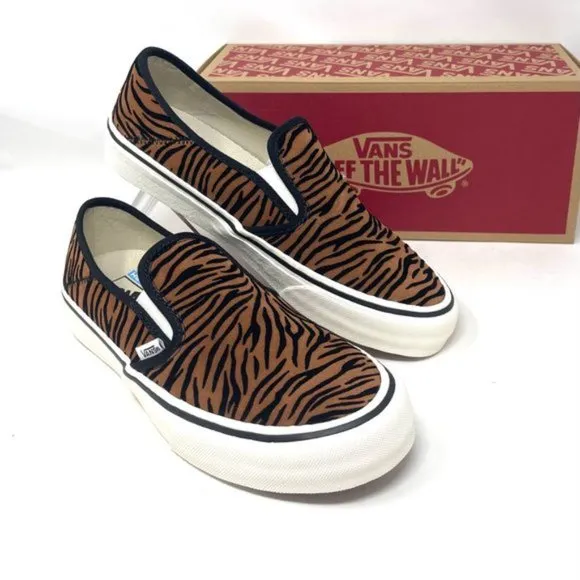 Vans Slip On Sf Shoes Womens Size Stripes Low Top Skate Canvas Brown VN0A5HYQ9ZY