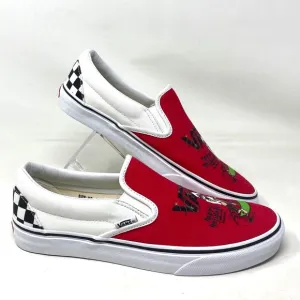 VANS Slip On Sneakers White Red Canvas Shoes Men Skate Low Top Custom Alsu01245