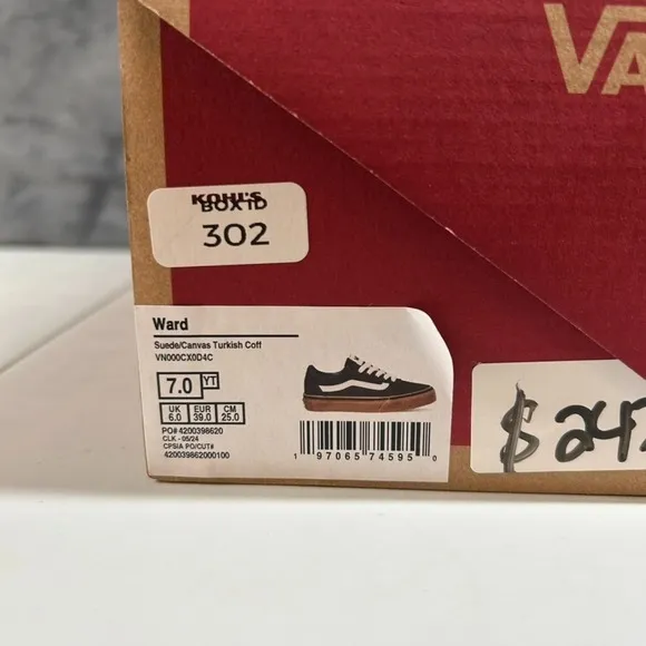 Vans Ward Low-Top Skate Sneakers Brown Gum Sole Casual Shoes Kids Size‎ 7