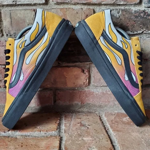 Vans Women's Skateboarding Black Athletic Low Top Flames