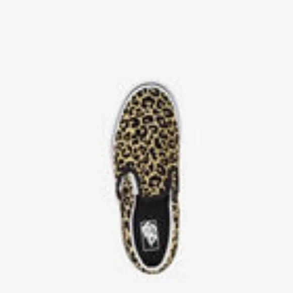 VANS YOUTH  JUNIORS FLOCKED LEOPARD CLASSIC SLIP-ON SHOES- UNISEX