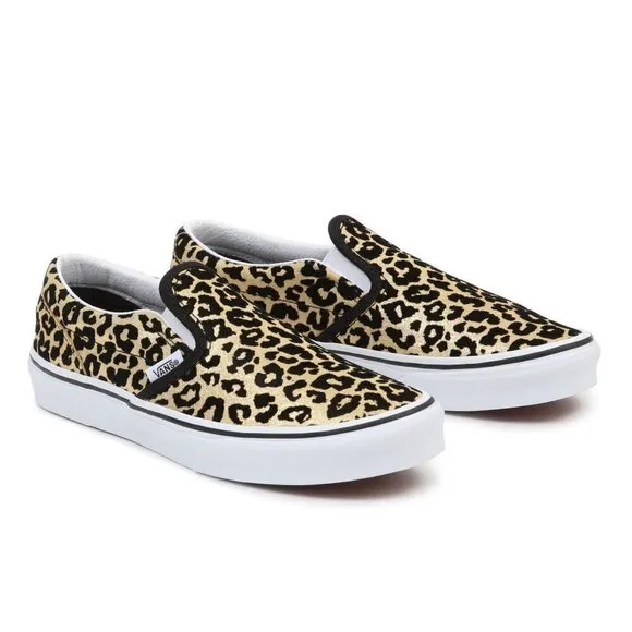 VANS YOUTH  JUNIORS FLOCKED LEOPARD CLASSIC SLIP-ON SHOES- UNISEX