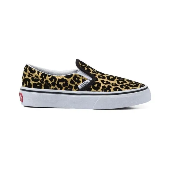 VANS YOUTH  JUNIORS FLOCKED LEOPARD CLASSIC SLIP-ON SHOES- UNISEX