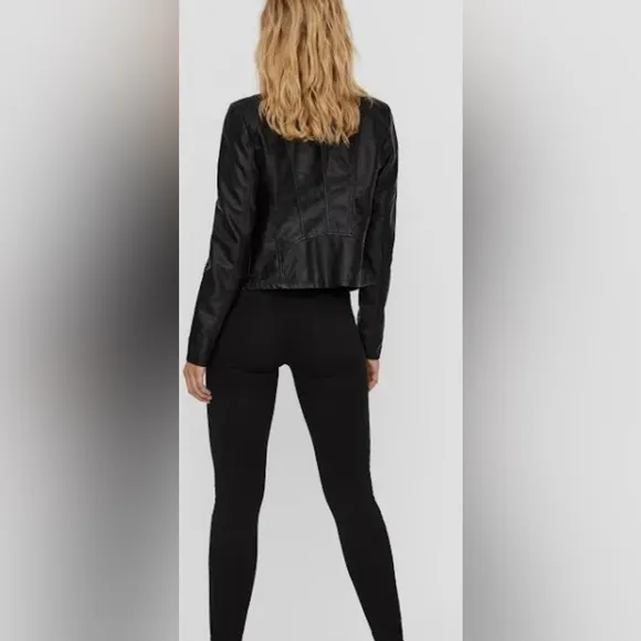 Vero Moda Favodona Faux Leather Moto Jacket Full Zip Casual Size Medium