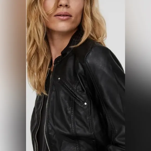 Vero Moda Favodona Faux Leather Moto Jacket Full Zip Casual Size Medium