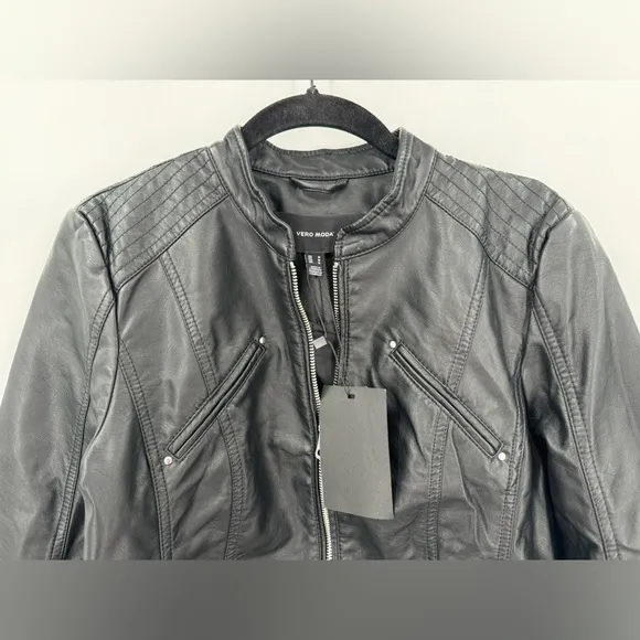 Vero Moda Favodona Faux Leather Moto Jacket Full Zip Casual Size Medium