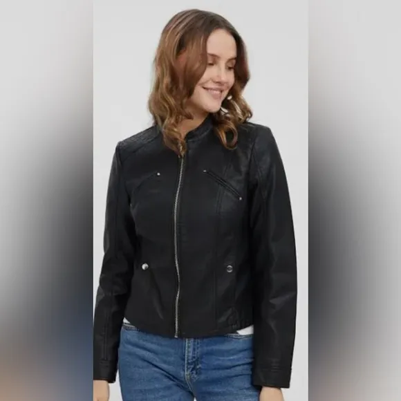 Vero Moda Favodona Faux Leather Moto Jacket Full Zip Casual Size Medium