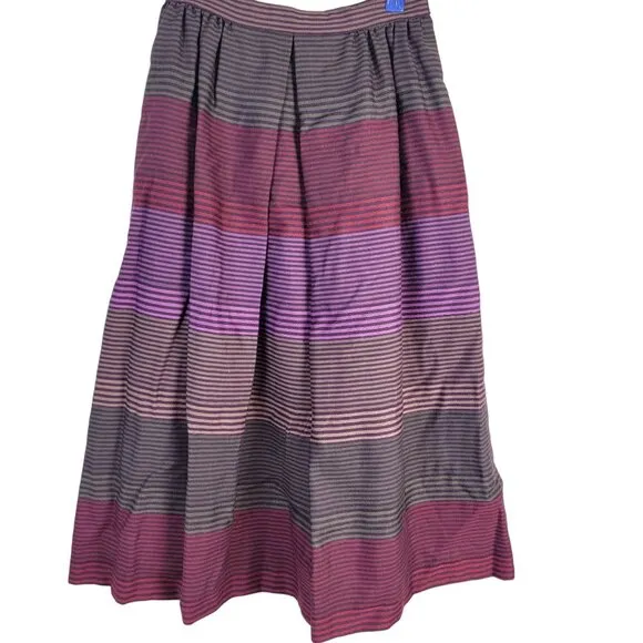Vintage 70s Stripe Midi Skirt Women Medium Black Purple 8 10 Work Party Winter M