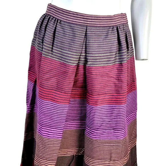 Vintage 70s Stripe Midi Skirt Women Medium Black Purple 8 10 Work Party Winter M