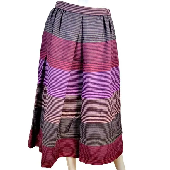 Vintage 70s Stripe Midi Skirt Women Medium Black Purple 8 10 Work Party Winter M