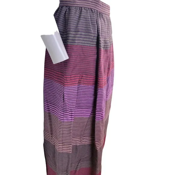 Vintage 70s Stripe Midi Skirt Women Medium Black Purple 8 10 Work Party Winter M