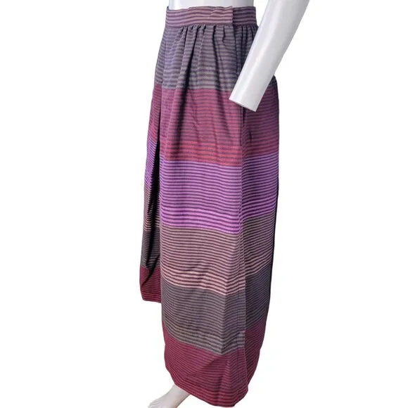 Vintage 70s Stripe Midi Skirt Women Medium Black Purple 8 10 Work Party Winter M