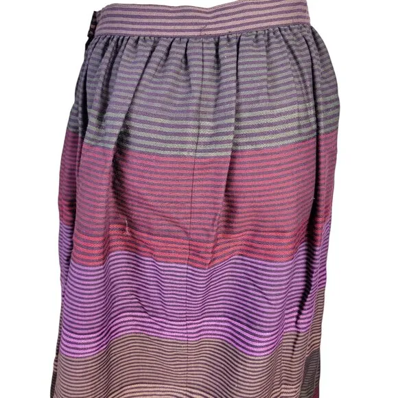 Vintage 70s Stripe Midi Skirt Women Medium Black Purple 8 10 Work Party Winter M