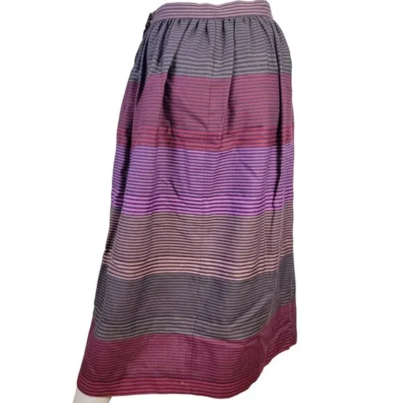 Vintage 70s Stripe Midi Skirt Women Medium Black Purple 8 10 Work Party Winter M