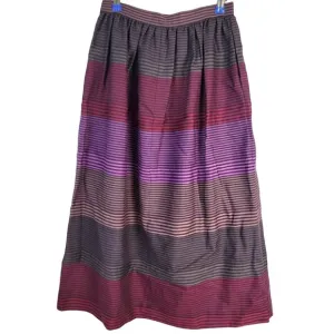 Vintage 70s Stripe Midi Skirt Women Medium Black Purple 8 10 Work Party Winter M