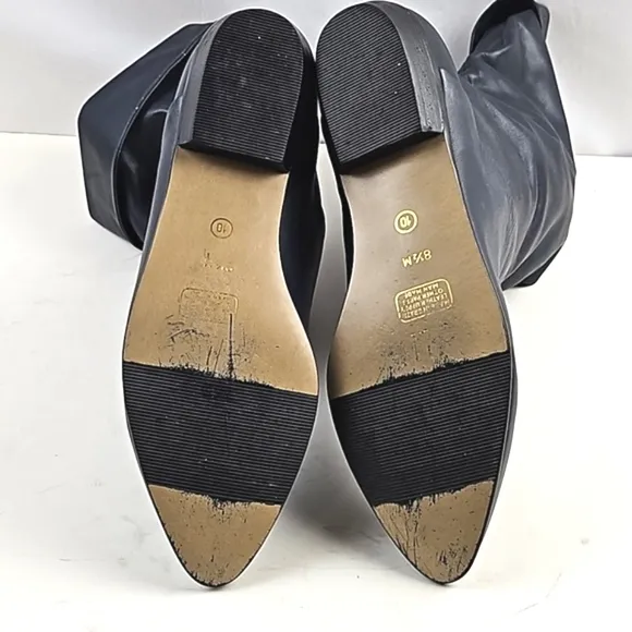 Vintage 80s Studio 10 Navy Leather Almond Toe Foldover Pull On Slouch Boot