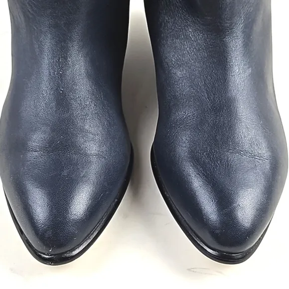 Vintage 80s Studio 10 Navy Leather Almond Toe Foldover Pull On Slouch Boot