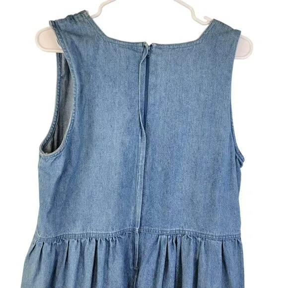 Vintage 90s Denim Midi Dress Women Large Teacher Casual Retro Blue Jean 12 Fall