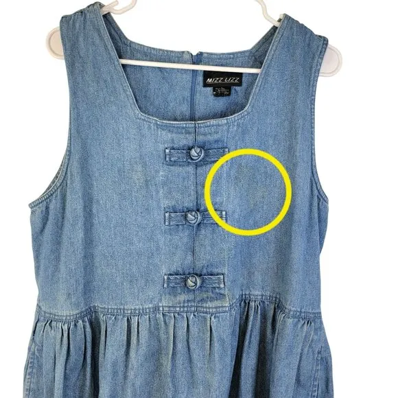 Vintage 90s Denim Midi Dress Women Large Teacher Casual Retro Blue Jean 12 Fall