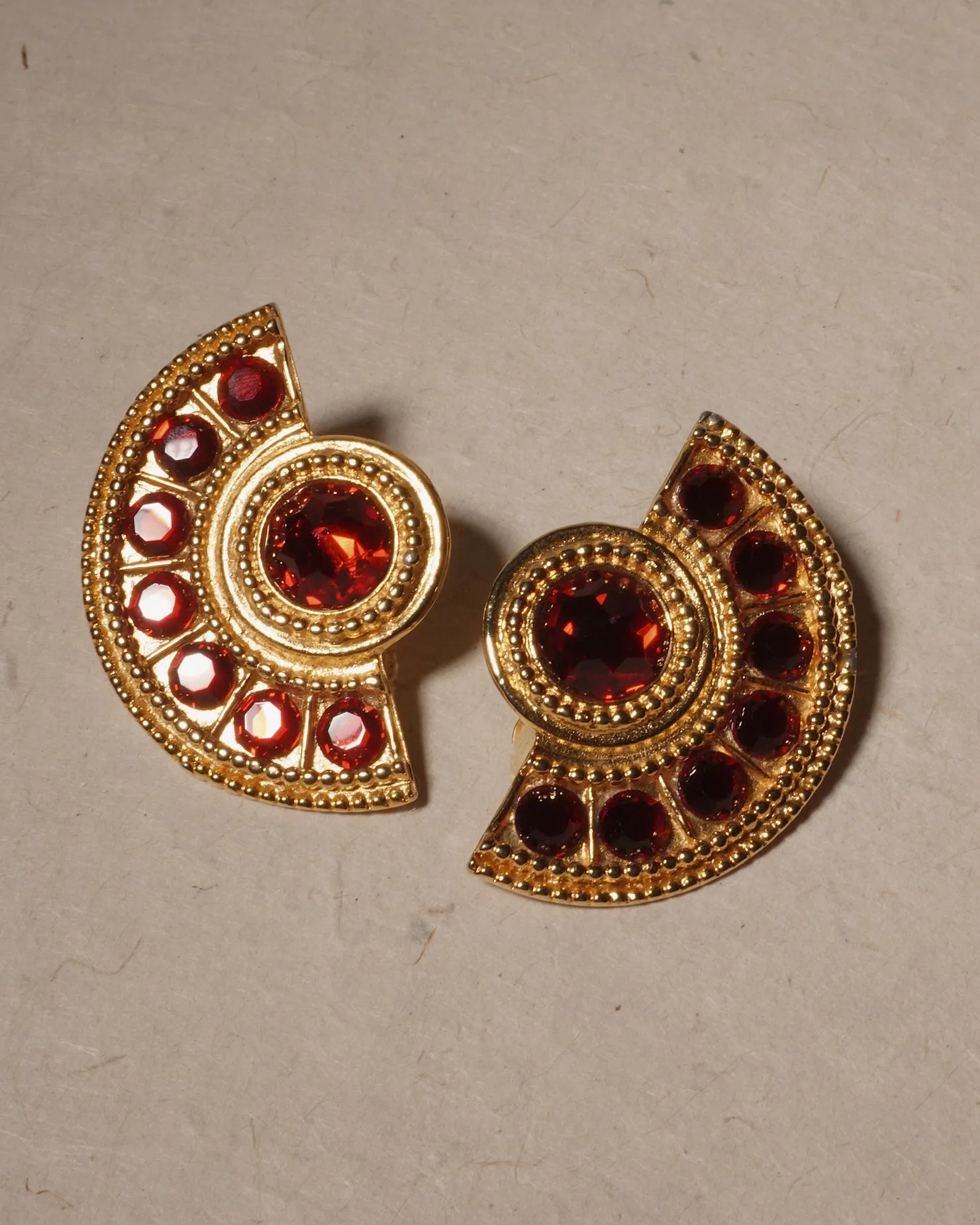 Vintage Etruscan Ruby Statement Clip Ons