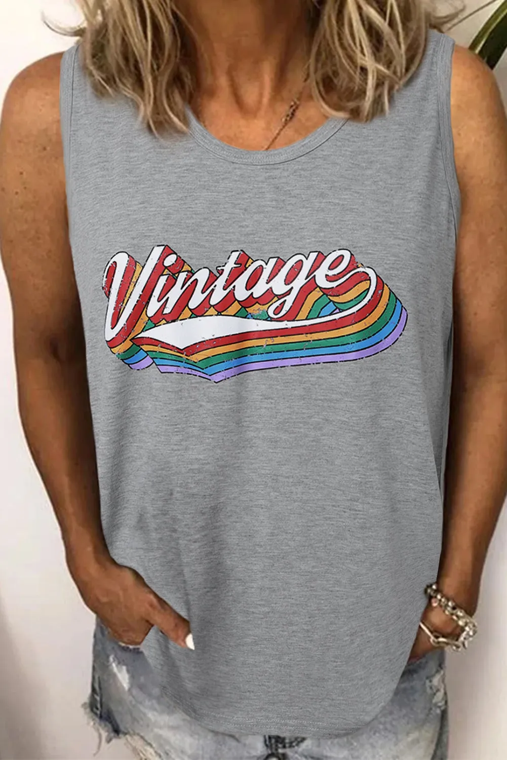 Vintage Graphic Crew Neck Tank Top